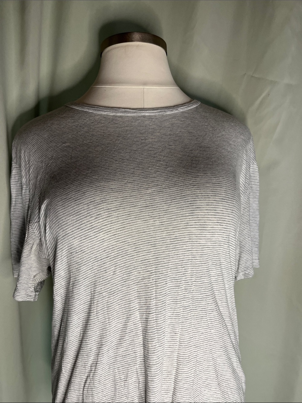 Marine Layer Womens Crew Tee in Gray and White Mini Stripe